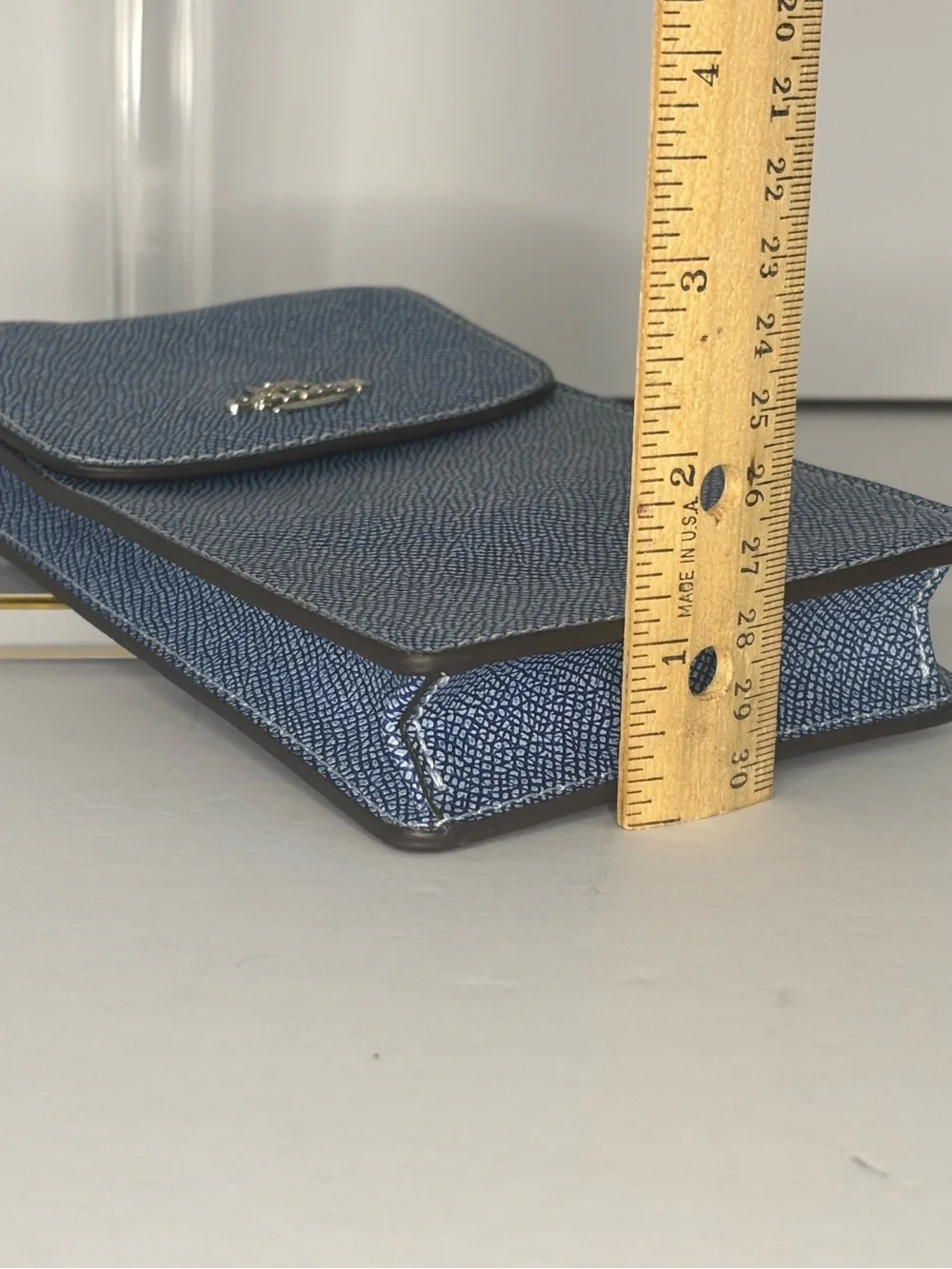 Coach Light Blue Leather Phone Crossbody with Silver Chain